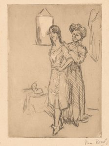 Ung kvinne på hattemakeren At the freser (tittel på objekt) av Isaac Israels (signed by artist)