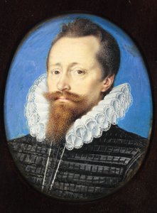 En gentleman, kanskje Edward Cecil, Viscount Wimbledon (akvarell på vellum) av Isaac Oliver