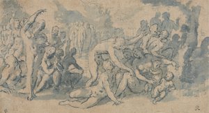 Klassisk studie med mange nakenfigurer av Isaac Oliver