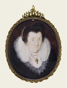 Lady Anne Bacon, ca. 1600 (ugjennomsiktig akvarell og forgylling på vellum) av Isaac Oliver