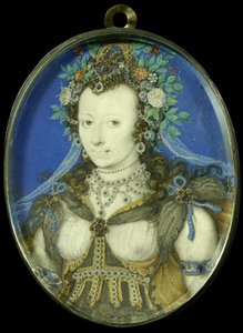 Portrett av en kvinne i maskeradekjole som Flora av Isaac Oliver