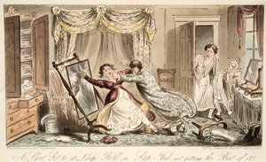 A Short Set til på Longs Hotel eller Stop-Ford får ikke det beste ut av det, fra The English Spy, pub. 1824 (håndfarget gravering) av Isaac Robert Cruikshank