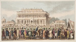 Doncaster Race Course under Great St. Leger Race, 1824, fra The English Spy, pub. 1824 (håndfarget gravering) av Isaac Robert Cruikshank