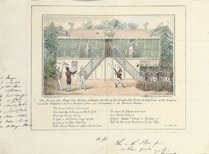 Arresten av John Morgan, Esq., Merchant, Singapore, oktober 1824, av John Crawford Esq., Resident, Tidligere Doctor on the Companies Service, Late Ambassador to Court, Bangkok, Siam, og Umrapoorah, Burmese Empire, mai 1827 av Isaac Robert Cruikshank