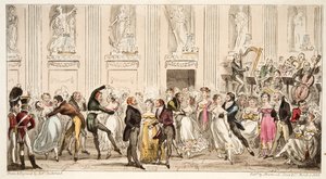 The Cyprians Ball at the Argyle Rooms, fra The English Spy, pub. 1824 (håndfarget gravering) av Isaac Robert Cruikshank