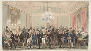 The Great Subscription Room på Brookes, fra The English Spy, pub. 1824 (håndfarget gravering) av Isaac Robert Cruikshank