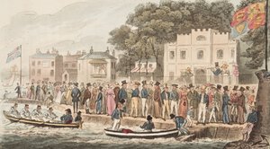 The Promenade at Cowes, fra The English Spy, pub. 1824 (håndfarget gravering) av Isaac Robert Cruikshank