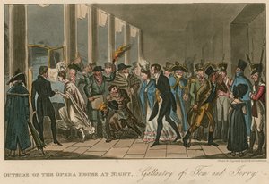 Utenfor operahuset; Galanteri av Tom og Jerry av Isaac, Robert and George Cruikshank