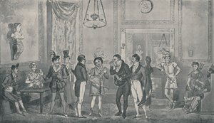 The Green Room på Drury Lane Theatre, 1821, 1920. Kunstnere: Isaac Robert Cruikshank, George Cruikshank. av Isaac, Robert and George Cruikshank