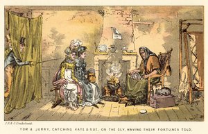 Tom og Jerry fanger Kate og Sue på lur, og får sin formue fortalt av Isaac, Robert and George Cruikshank