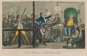 Tom og Jerry i trøbbel etter en tur av Isaac, Robert and George Cruikshank