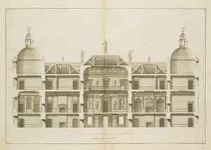 Houghton Hall: del av østfronten, gravert av Pierre Fourdrinier, 1735 (se også 64902 og 64904) av Isaac Ware