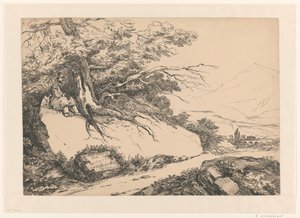 Landskap, med en mann med hund på pause under et tre av Isaac Weissenbruch