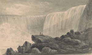 Utsikt over Niagara Falls med to figurer som sitter på en stein i forgrunnen av Isaac Weld