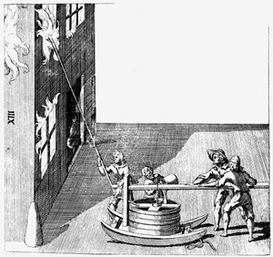 Brannbil, fra Isaac de Caus Nouvelle Invention de Lever l’Eau Plus Hault, 1664