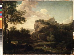 ""Landskap""-maleri av Isaac de Moucheron (1667-1744) Mikalojus Konstantinas Ciurlionis Fine Arts Museum fra 1700-tallet, Kaunas, Litauen