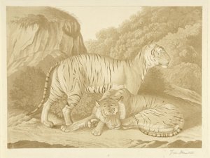 To tigre i et landskap av Isaac van Haastert (signed by artist)