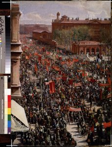 ""Parade på Nevskij-prospektet i Leningrad (Sankt Petersburg)"" Maleri av Isaak Izrailevich Brodsky (Brodsky) (1884-1939) (sosialistisk realisme) 1930 Statens russiske museum St. Petersburg av Isaak Israilevich Brodsky