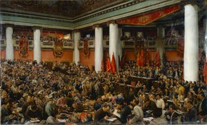 Deuxieme congres du Komintern (Internationale communiste) - Den festlige åpningen av den andre kongressen til den kommunistiske internasjonale (Comintern) - Isaak Izrailevich Brodsky (1884-1939). Olje på lerret