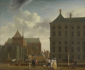 Nieuwe Kerk og rådhuset på demningen i Amsterdam, ca. 1780-90