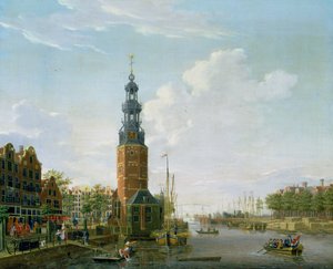 Utsikt over Amsterdam med Montelbaanstower på Oude Schans, 1777