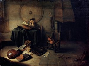 'Melancholy II Scientist in his studio', nederlandsk maleri fra 1600-tallet av Isaak de Jouderville
