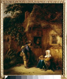 Samtale foran et bondehus. Maleri av Isaac Van Ostade (1621-1649)