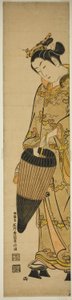 Ung kvinne med paraply av Ishikawa Toyonobu