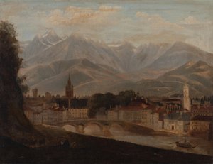 Utsikt over Grenoble, Belledonne-fjellkjeden i bakgrunnen 1831 (Olje på lerret) av Isidore Dagnan