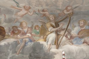 Engler, musikerengler og puttos, detalj av paradis med evig far, ca. 1623-34 (detalj av 3496185) av Isidoro Bianchi
