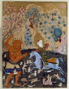Art Islam: Page of a falnama: Iman Reza kjemper mot en Div av Islamic School