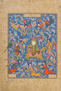 Folio from a Haft Awrang (Seven Thrones) av Jami (d.1492) sannsynligvis Mashad, Khurasan, Iran, Safavid-perioden, 1556-65 (ugjennomsiktig akvarell, blekk og gull på papir av Islamic School