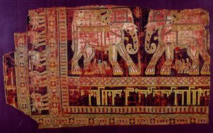 Islamsk kunst: Likkledet til Saint Josse. Silkestoff, 901 e.Kr. Fra klosteret Saint Josse, Khorasan, Chorasan eller Khurasan. Herat, moderne Afghanistan. Paris, Louvre-museet av Islamic School