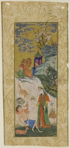 Layla Visiting Majnun in the Desert, page from a copy of the Khamsa of Nizami av Islamic School