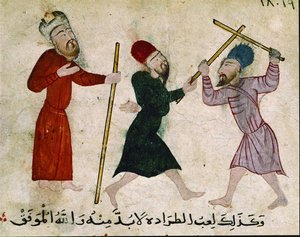 Menn duell, fra Gamle Kairo (Fostat), 910-1171 av Islamic School