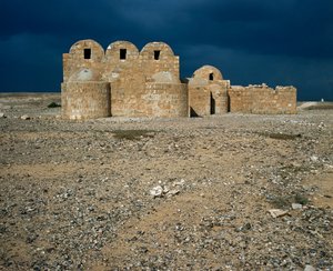 Utsikt over Qasr Amra, ørkenslott (711-715) av Islamic School