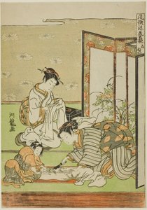 Cutting and Sewing (Tachinui), fra serien "Collection of Fashionable Accomplishments (Furyu shogei zukushi)" av Isoda Koryusai