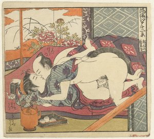 Kjærlighetspar på teservering Twelve Views of Sophisticated Edo (serietittel) Furyu Edo junikei (serietittel på objekt)