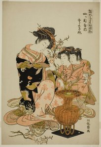 Sayoginu fra Yotsumeya, fra serien "Models for Fashion: New Designs as Fresh as Young Leaves (Hinagata wakana hatsu moyo)" av Isoda Koryusai