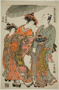 Shioginu fra Tsutaya, fra serien "Models for Fashion: New Designs as Fresh as Young Leaves (Hinagata wakana no hatsu moyo)" av Isoda Koryusai