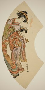 Kurtisanen Hanaogi fra Ogiya og hennes ledsager, fra serien "Fans of the East (Azuma ogi)" av Isoda Koryusai