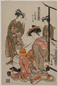 Kurtisanen Karahama fra Yamashiroya som utfører teseremonien ..., sent på 1770-tallet. av Isoda Koryusai