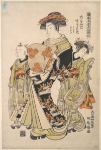 Kurtisanen Sugatami fra bordellet Tsuruya, fra serien «En mønsterbok med årets første mønstre, friske som vårurter» («Hinagata wakana no hatsu moyō») av Isoda Koryusai