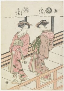 To kurtisaner på en veranda, 1777 (farget treblokktrykk) av Isoda Koryusai