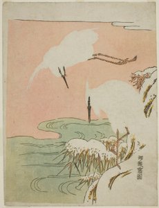 To egrets i snøen av Isoda Koryusai