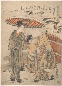 Kveldssnø ved Uchikawa av Isoda Koryusai