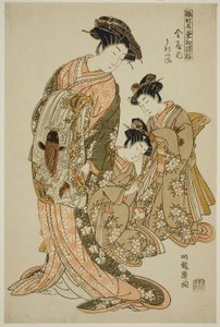 Ukifune of the Kanaya, fra serien "Models for Fashion: New Designs as Fresh as Young Leaves (Hinagata wakana hatsu moyo)" av Isoda Koryusai