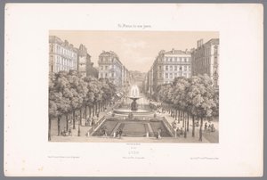 Zicht op de Place en de Rue Impériale te Lyon Lyons. Imperial Square and Street (tittel på objekt) Hedendaags Frankrijk (serietittel) Frankrike i dag (serietittel på objekt) av Isodore Laurent Deroy