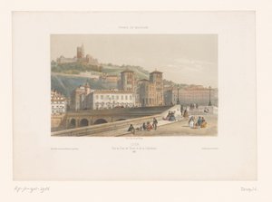 Utsikt over Pont Tilsitt og Saint-Jean-katedralen i Lyon Lyons. Vue du Pont de Tilsitt et de la Cathédrale (tittel på objekt) Små ansikter i Frankrike (serietittel) Frankrike en miniatyr (serietittel på objekt) av Isodore Laurent Deroy