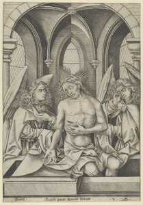 Kristus som sorgens mann mellom to engler, ca. 1500., ca. 1500. av Israhel van Meckenem